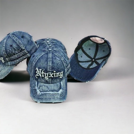 NTYXING Blue Jean Distressed Denim Cap