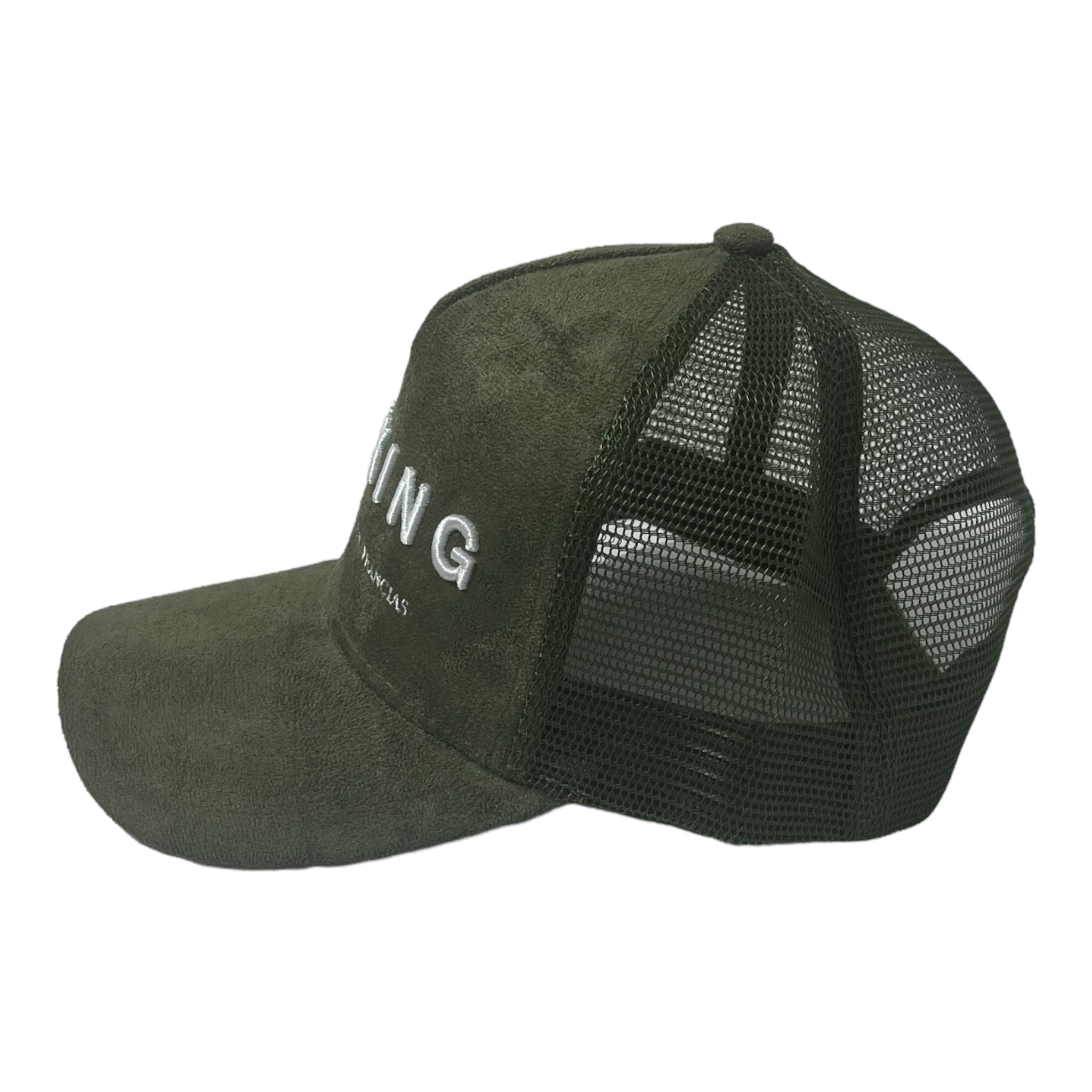 Olive Green Suede Trucker Hat