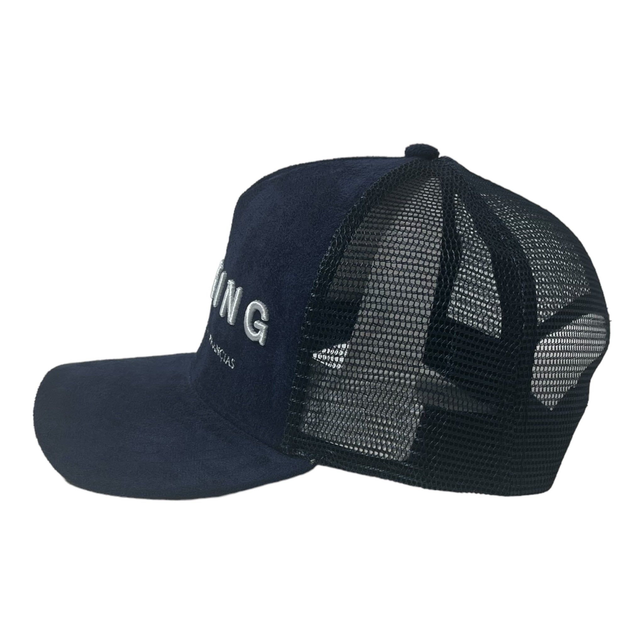 Navy Blue Suede Trucker Hat